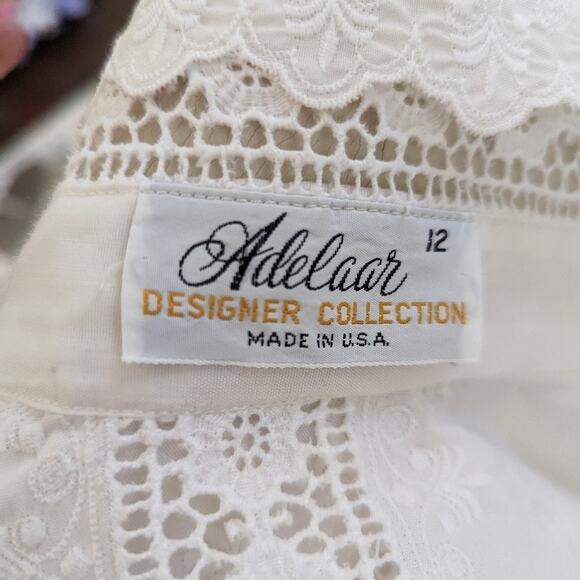 Women's Vintage Adelaar 12 White Lace Button Down Blouse USA MADE SPOT - Picture 10 of 10